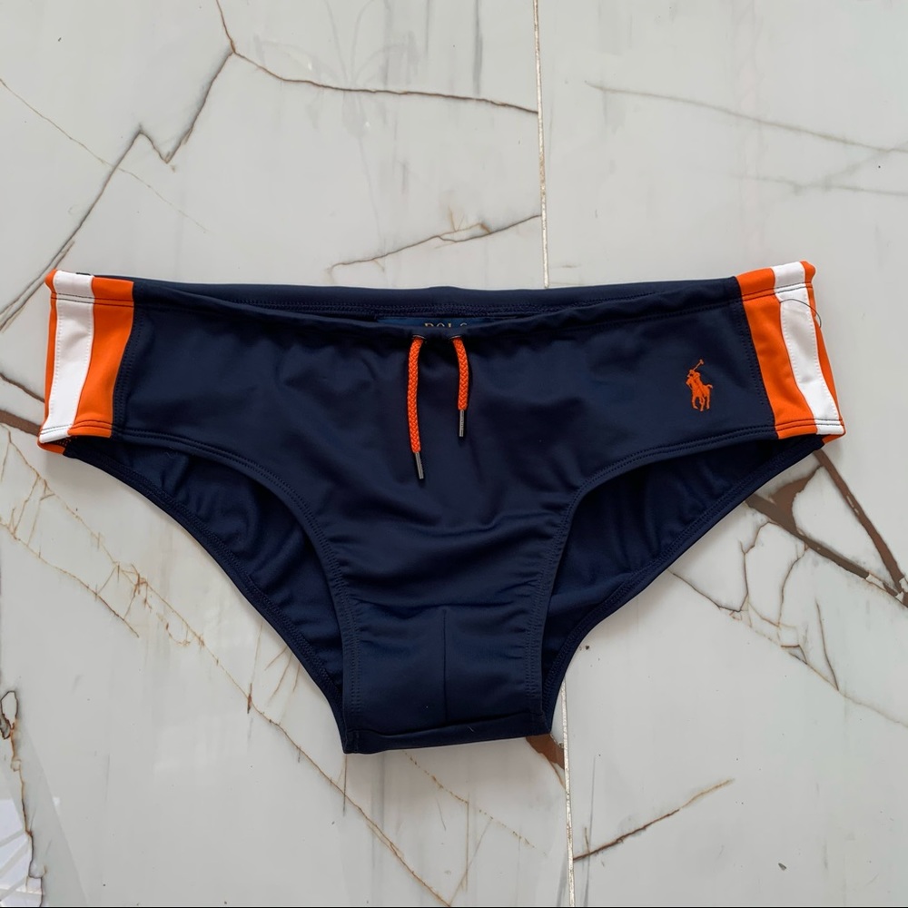 Polo Ralph Lauren Swim Briefs Men's M Navy Blue Orange Swimwear Summer NEW